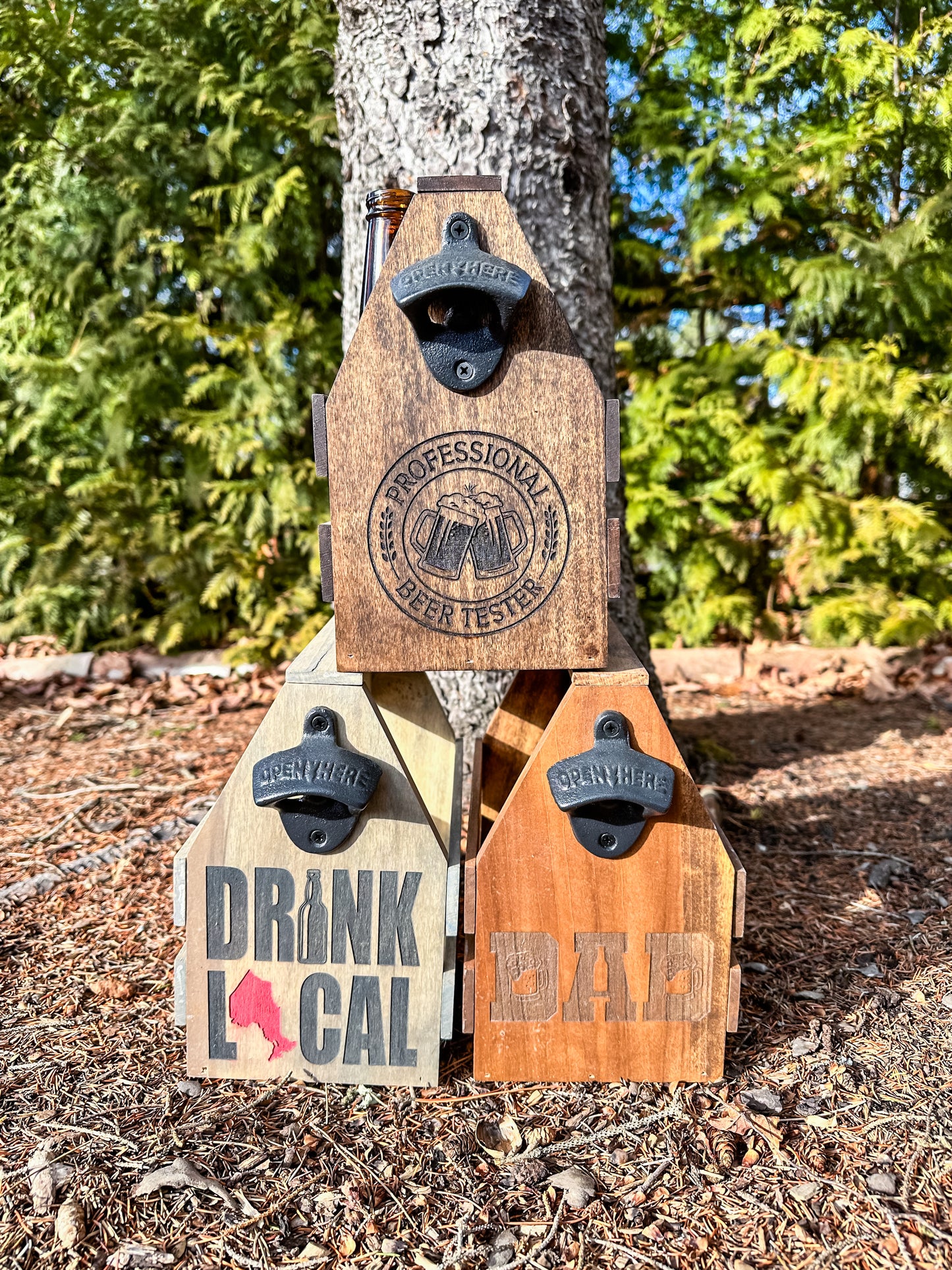 Personalized Solid Wood Beer Caddy with Bottle Opener