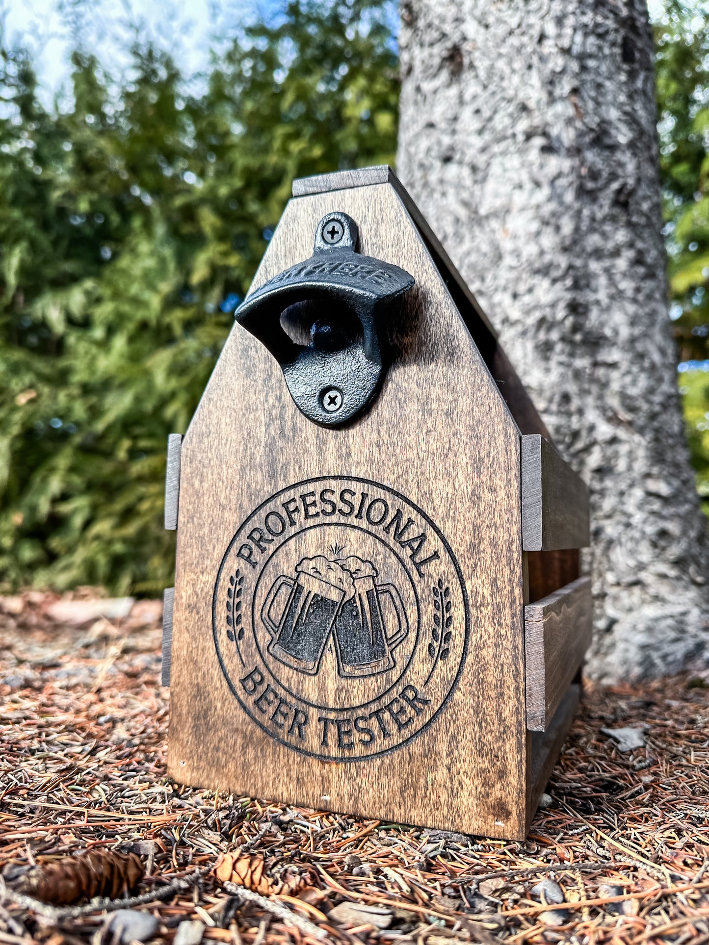 Personalized Solid Wood Beer Caddy with Bottle Opener