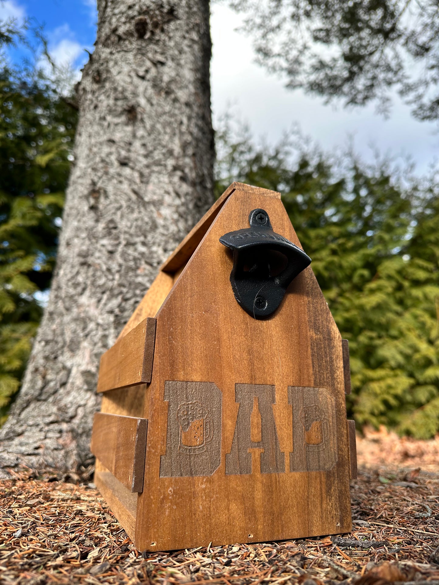 Personalized Solid Wood Beer Caddy with Bottle Opener