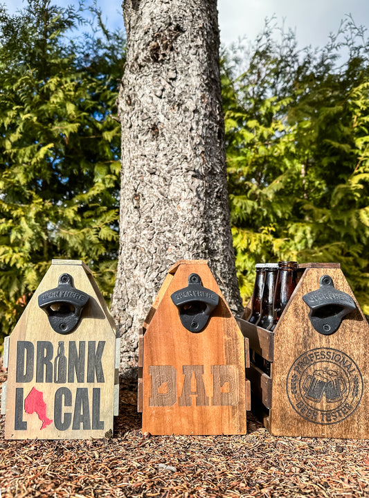 Personalized Solid Wood Beer Caddy with Bottle Opener