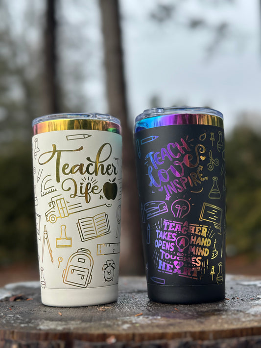 20oz Rainbow Stainless Steel Engraved Tumbler | Teacher Life